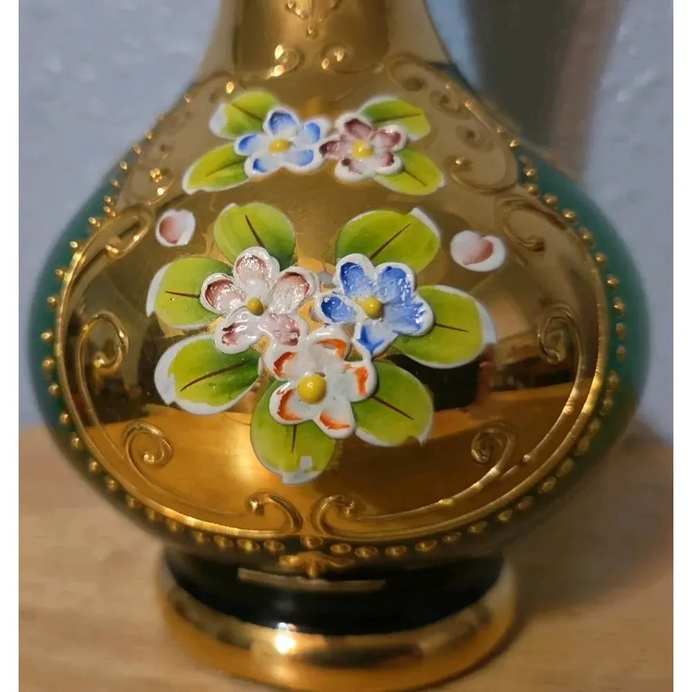 VINTAGE BOHEMIAN GREEN GLASS DECANTER w STOPPER 13